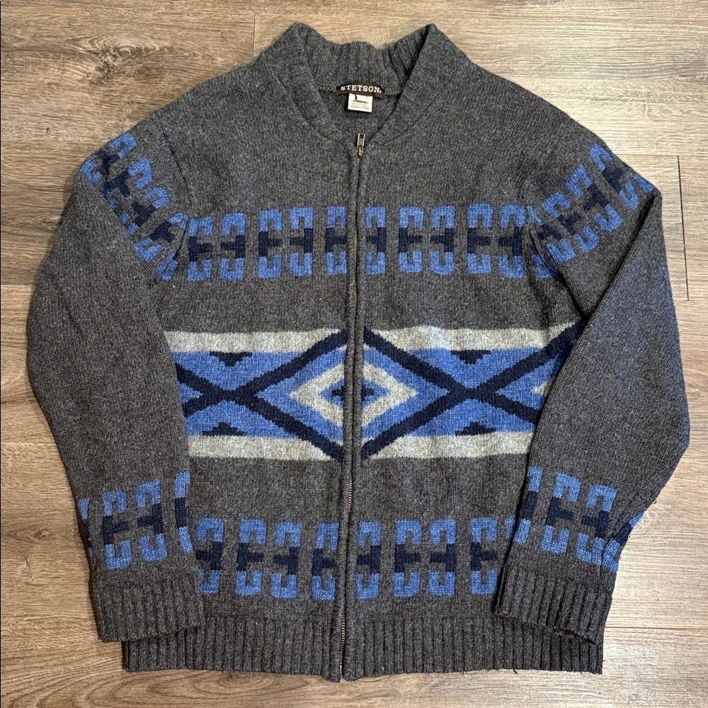 Stetson Women’s Wool Blend Aztec Sweater Size Large Charcoal Gray Southwestern
